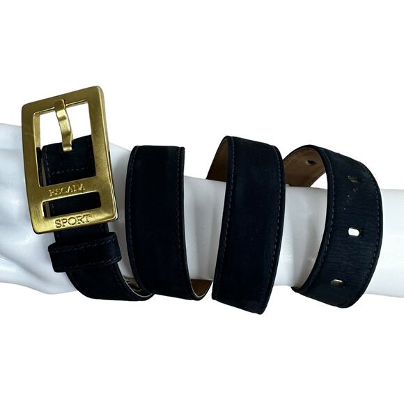 Vintage ESCADA Blue Suede Leather Belt Gold Tone Buckle German 40 Measures 36.5" - Picture 6 of 13